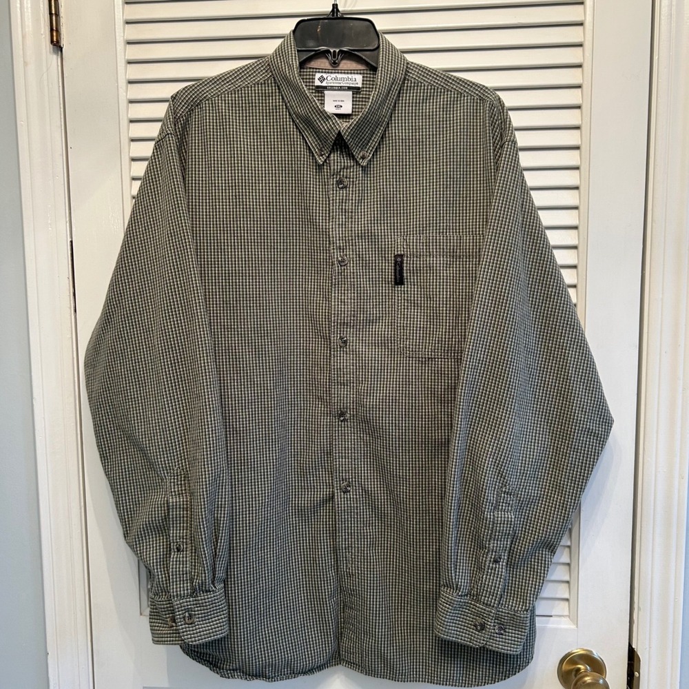 Columbia Mens XXL Olive Green Plaid Long Sleeve Button Down Casual Shirt